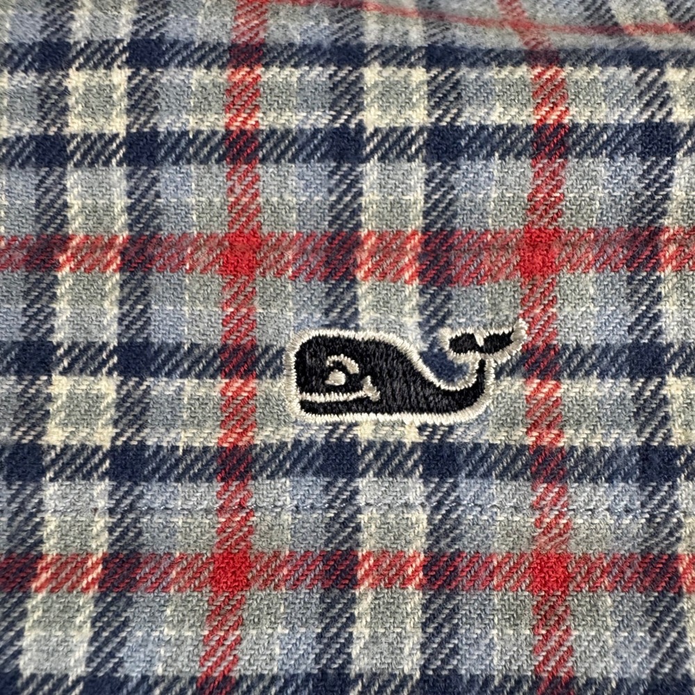 Vineyard Vines Tucker Shirt Mens Large Blue Red Plaid Slim Fit Cotton Stretch - Picture 3 of 7